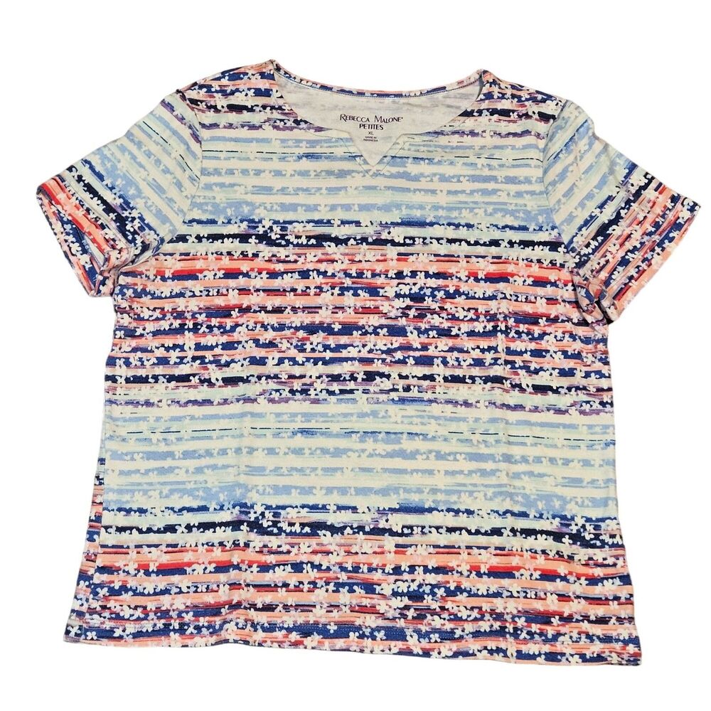 Rebecca Malone Petites Women's Short Sleeve V-Neck Shirt Floral Size XL
